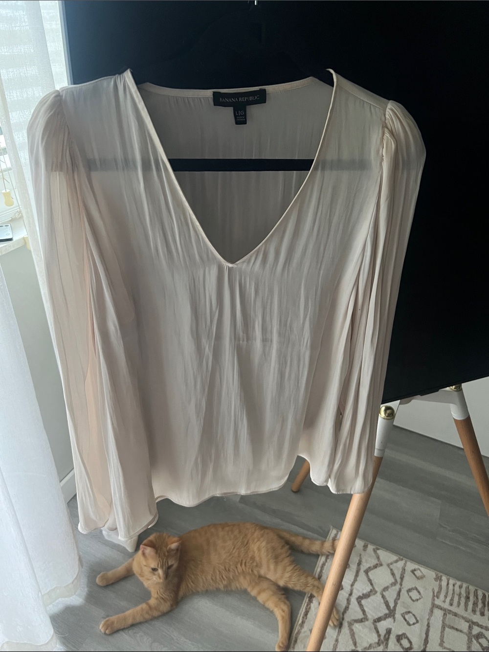 Banana Republic Cream V-Neck Long Sleeve Pleated Blouse